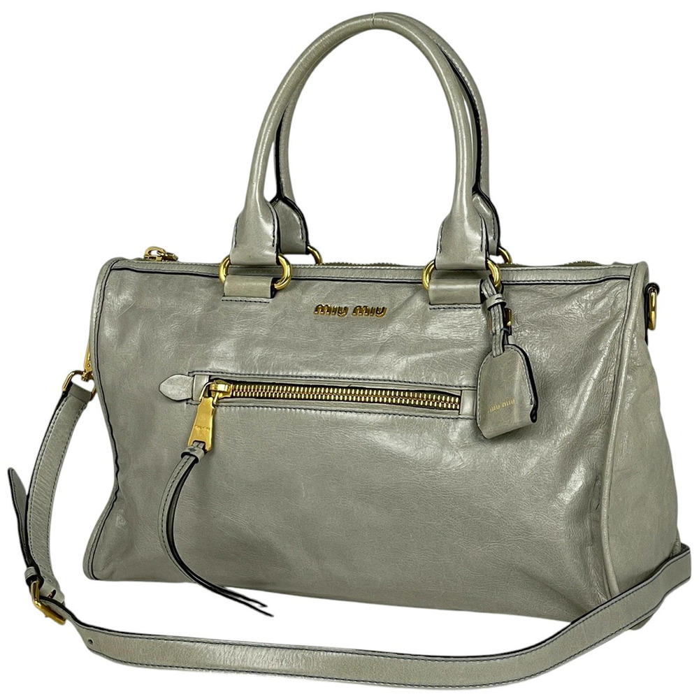 Miu Miu 2way Shoulder Bag Leather Gray